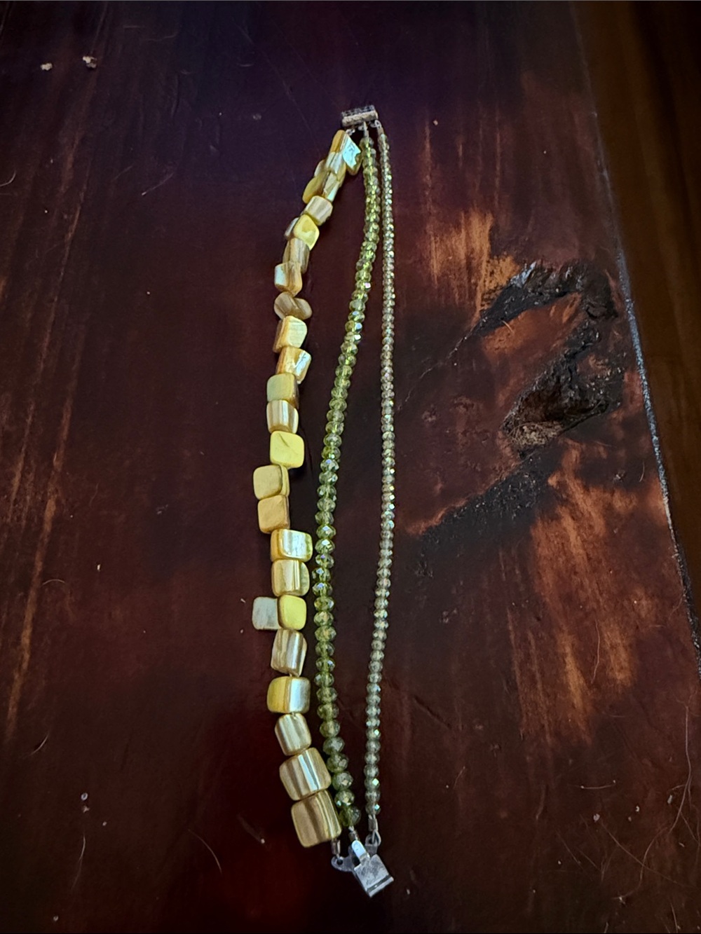 Gold-Tone and Olive Green Beaded Women’s Bracelet - Unbranded